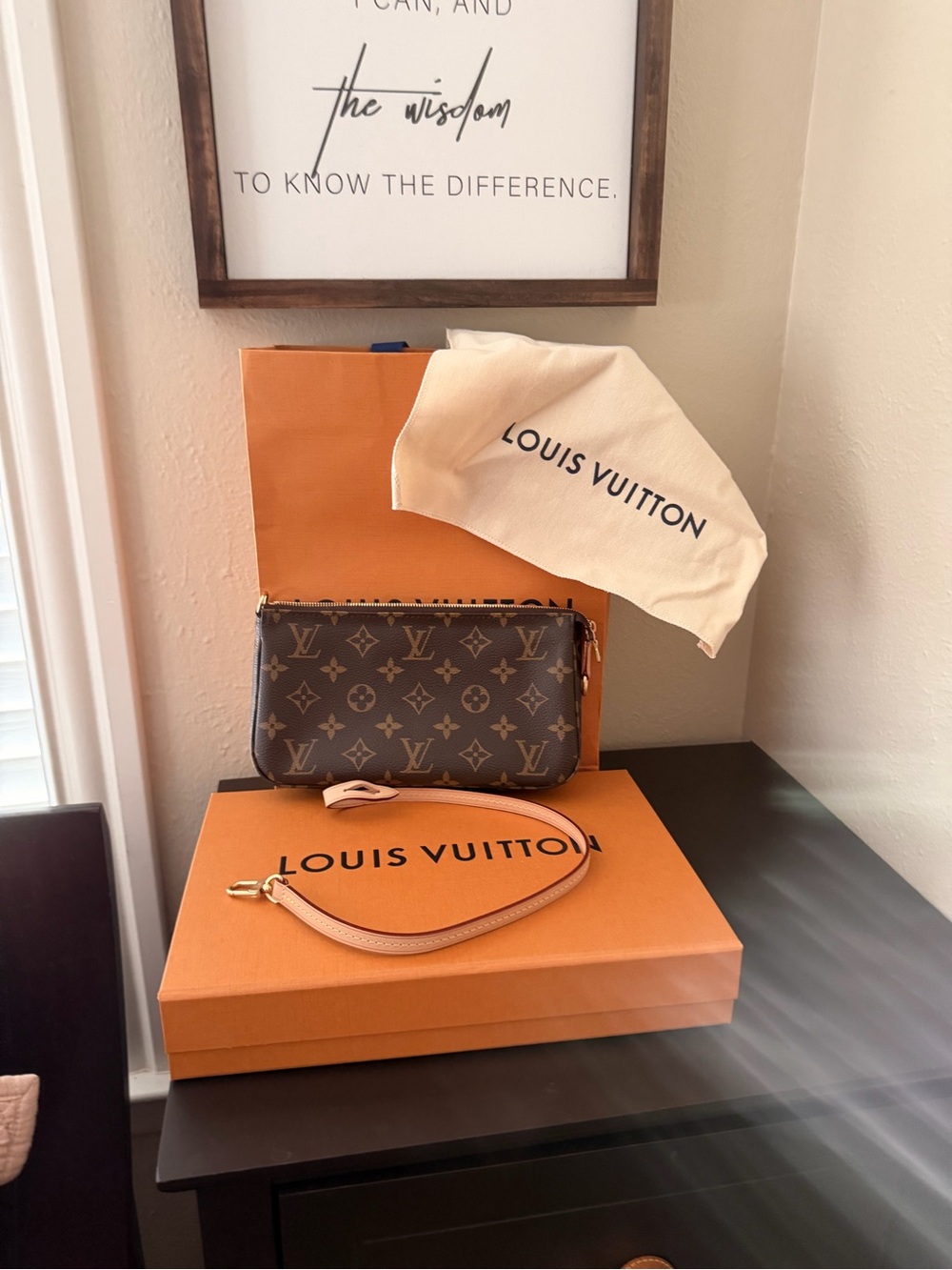 Louis Vuitton Monogram Pochette in Brown with Natural Vachetta Strap
